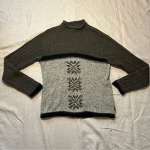 EUC Timberland Handknit Mens Sweater Green Grey Fair Isle Snowflake Knit Size L